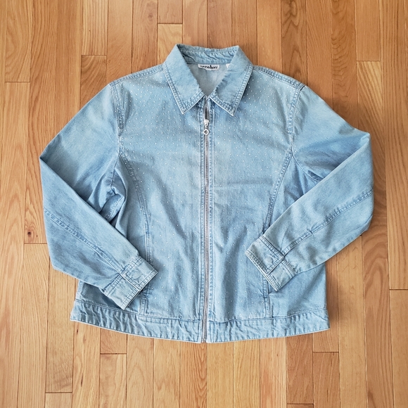 Vintage Studded Zip Up Denim Jacket - Picture 2 of 6